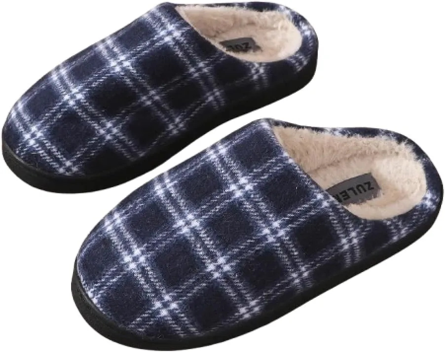 Premium Comfort Checker Plaid Grid Thermal Non Slip Men's Fuzzy House Slippers Inddor Soft Warm Shoes Cushion Sole