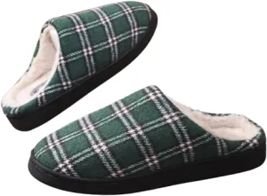 Premium Comfort Checker Plaid Grid Thermal Non Slip Men's Fuzzy House Slippers Inddor Soft Warm Shoes Cushion Sole