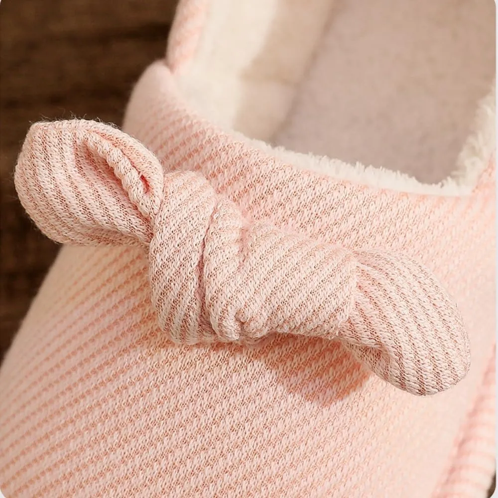 Premium Comfort Closed Back Cute Bow Women's Fuzzy House Slippers Indoor Soft Warm Kawaii Shoes Memory Foam Sole
