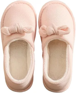 Premium Comfort Closed Back Cute Bow Women's Fuzzy House Slippers Indoor Soft Warm Kawaii Shoes Memory Foam Sole