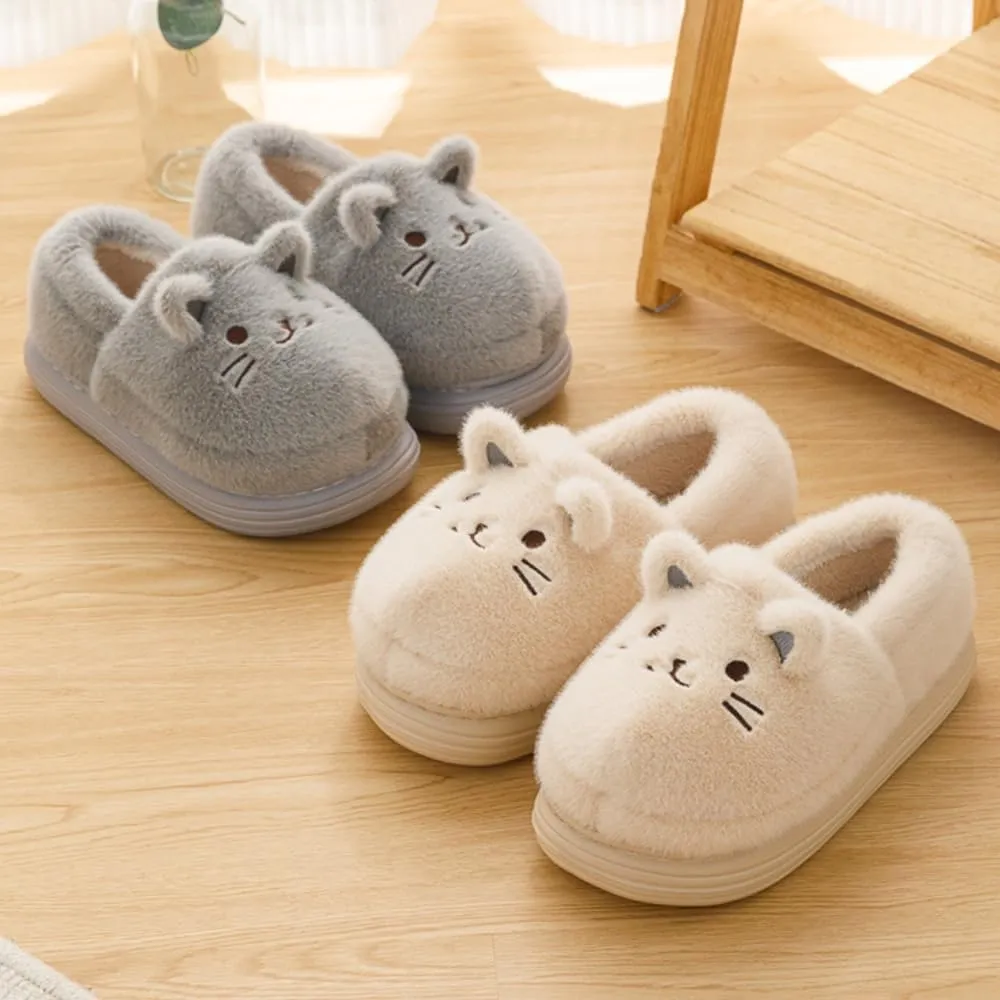 Premium Comfort Closed Back Thermal Cute Cat Animal Non Slip Women's Fuzzy House Slippers Indoor Soft Warm Shoes