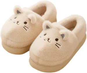 Premium Comfort Closed Back Thermal Cute Cat Animal Non Slip Women's Fuzzy House Slippers Indoor Soft Warm Shoes