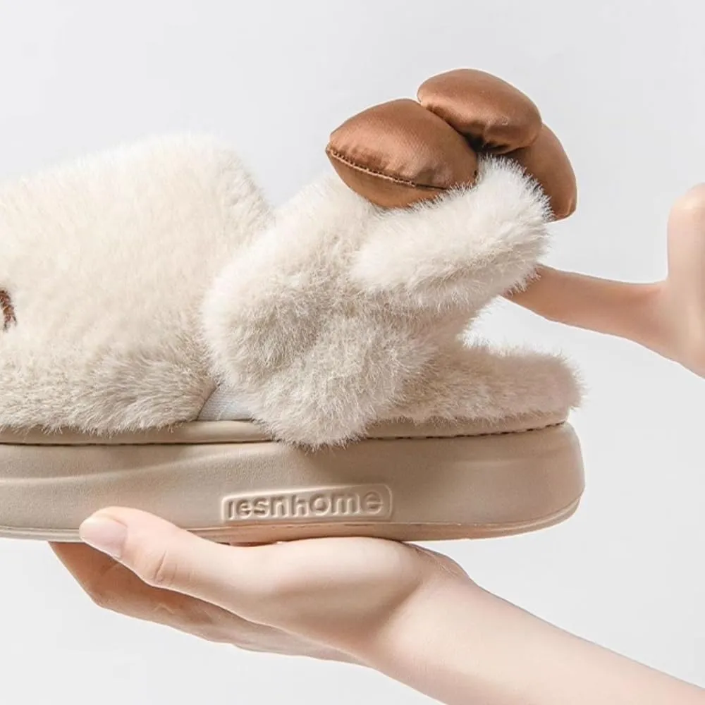 Premium Comfort Cute Kitty Cat Bow Women's Fuzzy House Slippers Indoor Soft Warm Kawaii Shoes Memory Foam Sole