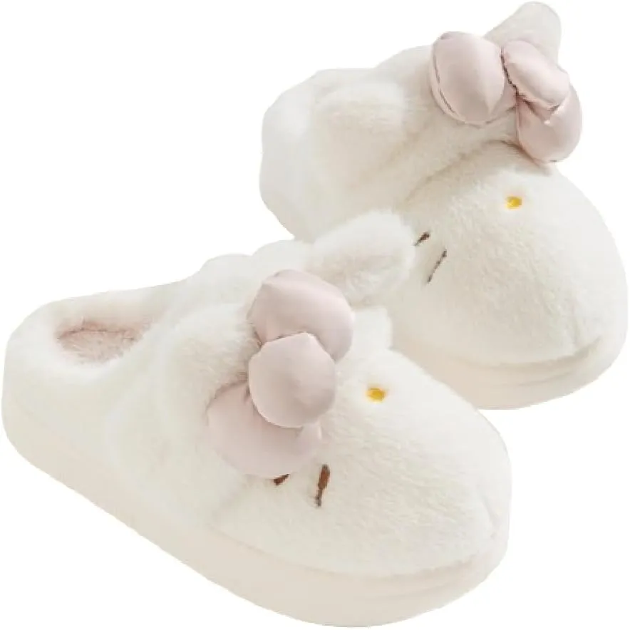 Premium Comfort Cute Kitty Cat Bow Women's Fuzzy House Slippers Indoor Soft Warm Kawaii Shoes Memory Foam Sole