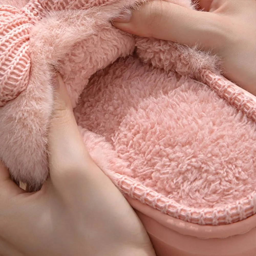 Premium Comfort Cute Linen Bow Women's Fuzzy House Slippers Indoor Soft Warm Kawaii Shoes Memory Foam Sole