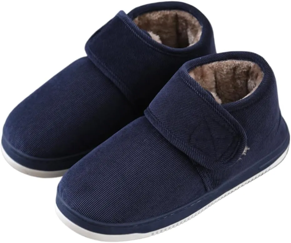 Premium Comfort Extra Warm Cotton High Top Closed Back Thermal Non Slip Men's Fuzzy House Slippers Inddor Soft Shoes