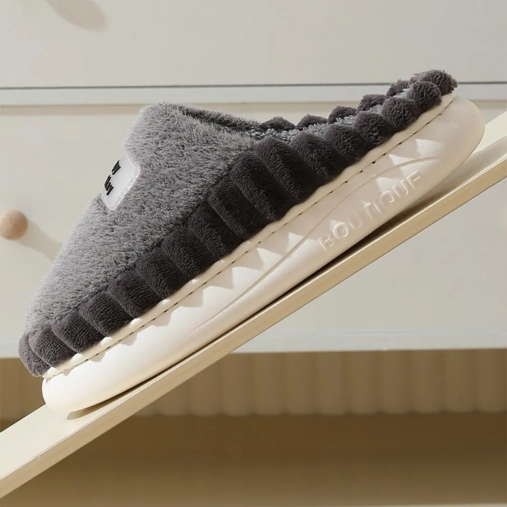 Premium Comfort Happy Everyday Letter Men's Fuzzy House Slippers Inddor Soft Warm Furry Shoes Memory Foam Sole