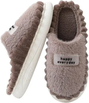 Premium Comfort Happy Everyday Letter Men's Fuzzy House Slippers Inddor Soft Warm Furry Shoes Memory Foam Sole