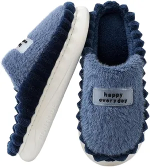 Premium Comfort Happy Everyday Letter Men's Fuzzy House Slippers Inddor Soft Warm Furry Shoes Memory Foam Sole