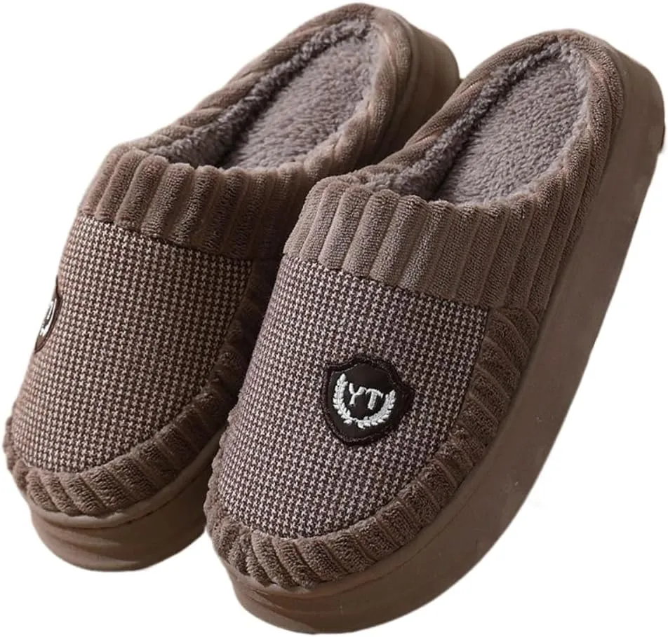 Premium Comfort Houndstooth Thermal Closed Back Non Slip Men's Fuzzy House Slippers Inddor Soft Warm Furry Shoes