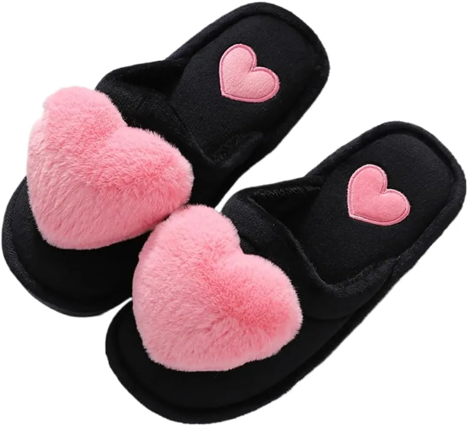 Premium Comfort Thermal Cute Heart Sunflower Non Slip Women's Fuzzy House Slippers Indoor Soft Warm Kawaii Furry Shoes