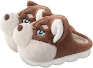 Premium Comfort Thermal Cute Siberian Husky Dog Non Slip Men's Fuzzy House Slippers Inddor Soft Warm Furry Shoes