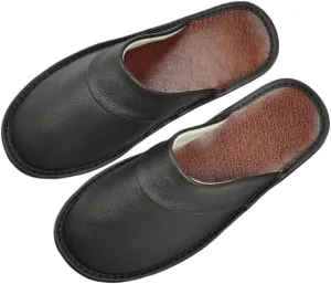 Premium Comfort Thermal Full Leather Non Slip Men's House Slippers Inddor Outdoor Soft Warm Shoes Plus Size