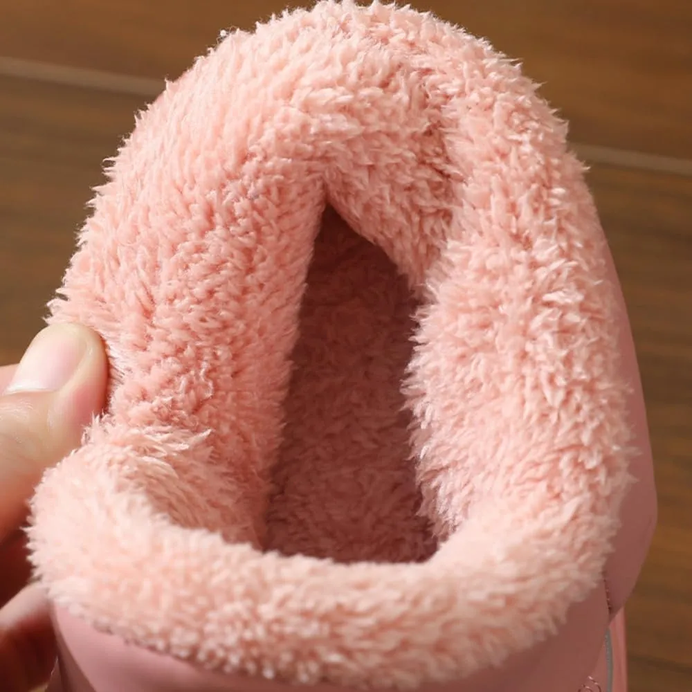 Premium Comfort Thermal Leather Full Cover Closed Back Non Slip Women's Fuzzy House Slippers Indoor Soft Warm Shoes