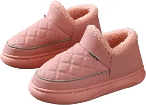 Premium Comfort Thermal Leather Full Cover Closed Back Non Slip Women's Fuzzy House Slippers Indoor Soft Warm Shoes