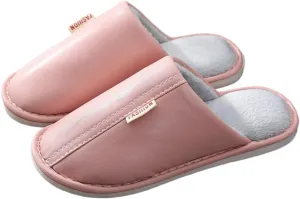 Premium Comfort Thermal Leather Stripes Non Slip Women's Fuzzy House Slippers Indoor Soft Warm Shoes Furry Sole