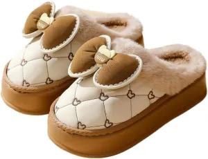 Premium Comfort Thick Cute Bow Diamond Women's Fuzzy House Slippers Indoor Soft Warm Kawaii Shoes Memory Foam