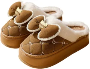 Premium Comfort Thick Cute Bow Diamond Women's Fuzzy House Slippers Indoor Soft Warm Kawaii Shoes Memory Foam