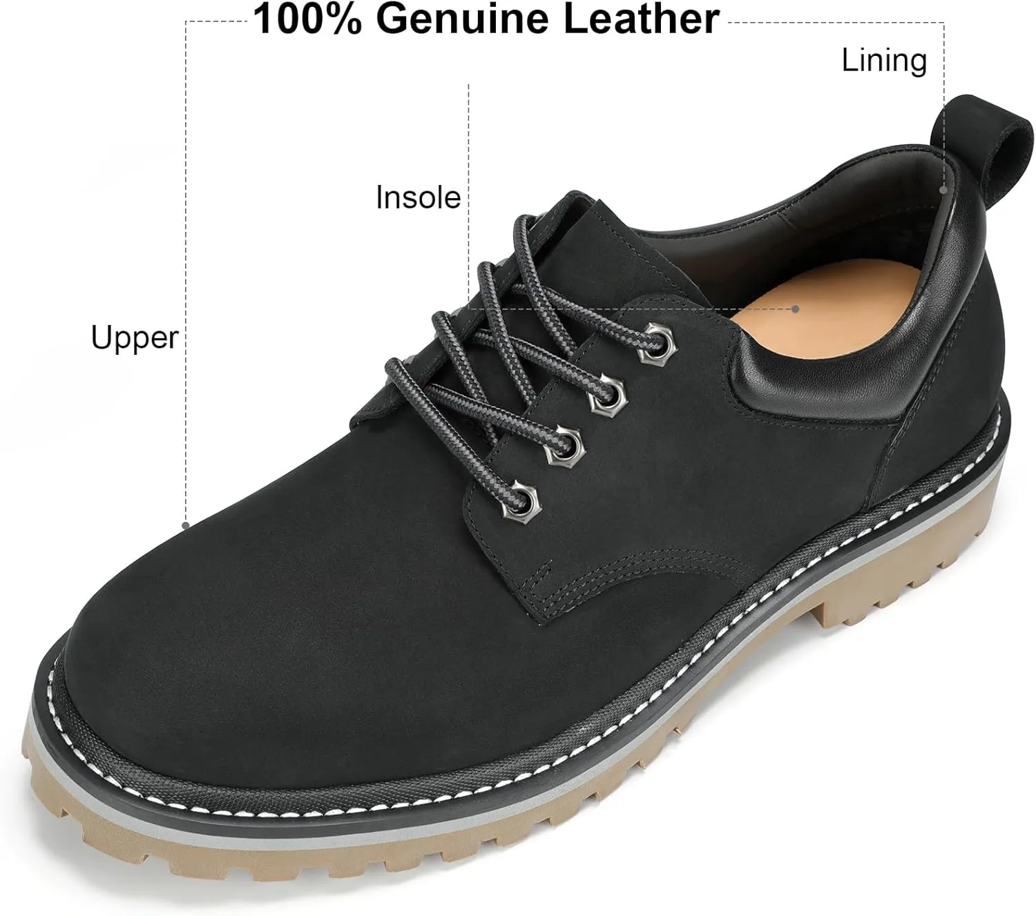 Premium Nubuck Craftsmanship More Upscale & Texture, Only Top Layer Cowhide Leather Used, Water Resistant & Non Slip, Casual Wide Platform Dress Work Shoes for Men Reminder: Plz Check Size Chart
