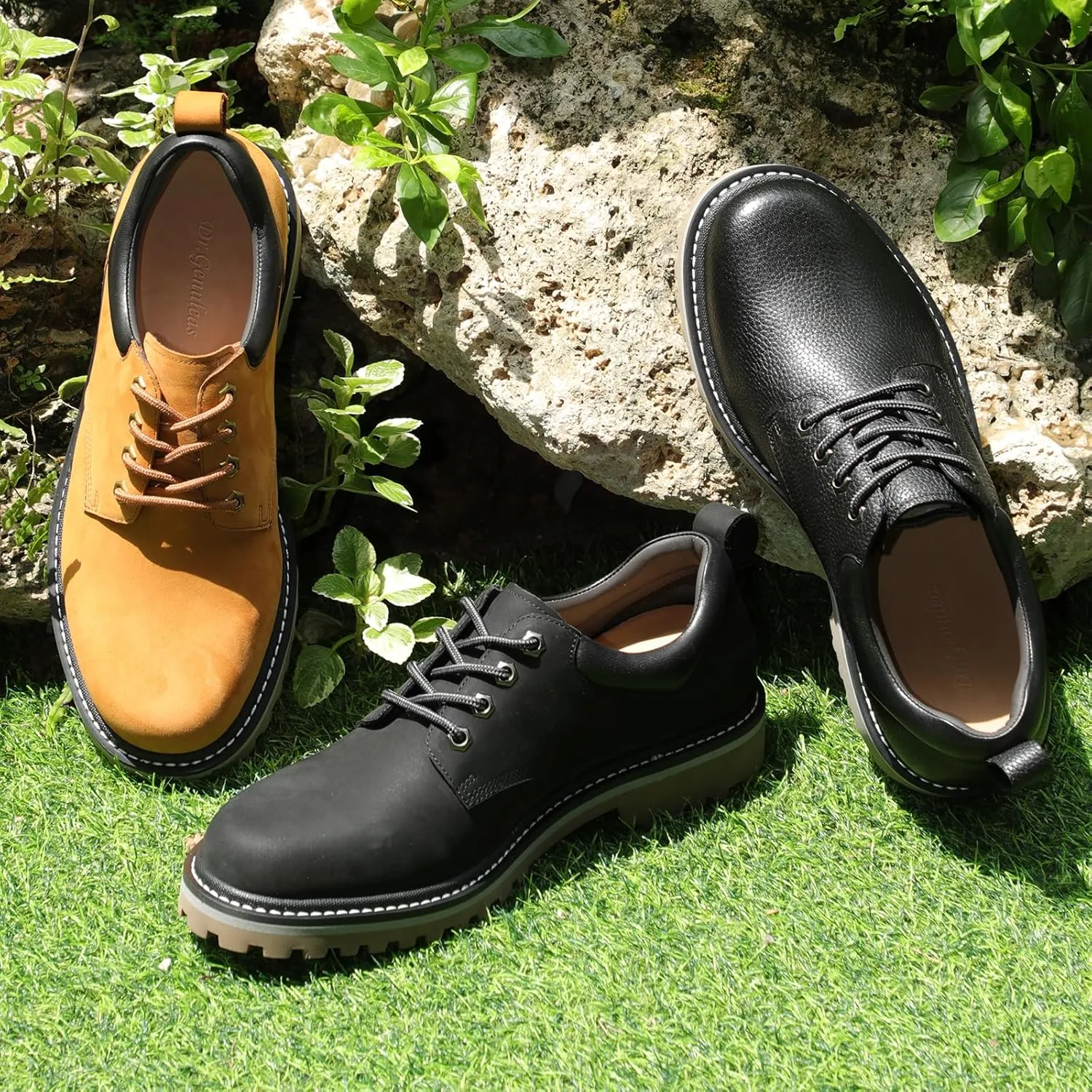 Premium Nubuck Craftsmanship More Upscale & Texture, Only Top Layer Cowhide Leather Used, Water Resistant & Non Slip, Casual Wide Platform Dress Work Shoes for Men Reminder: Plz Check Size Chart