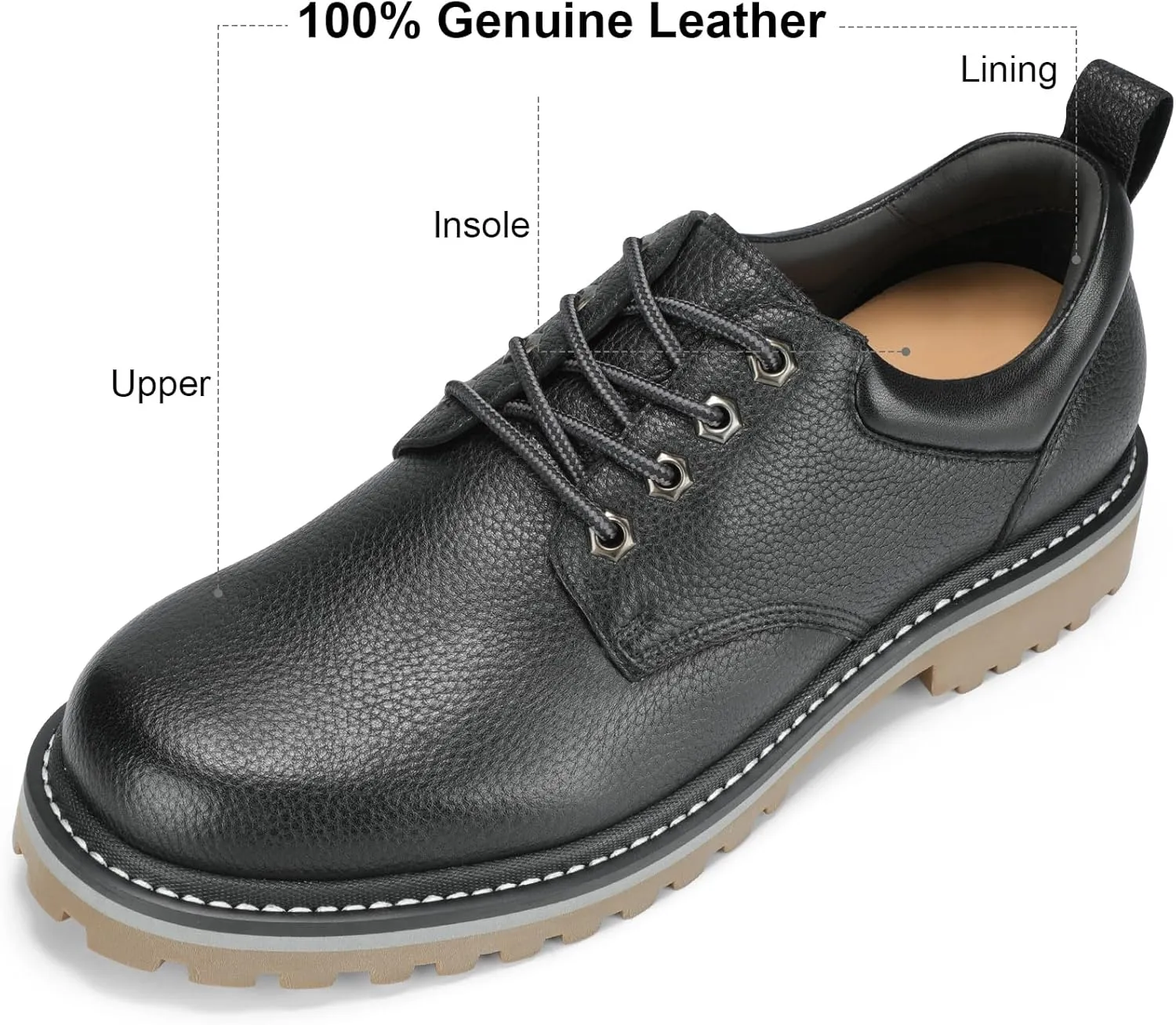 Premium Nubuck Craftsmanship More Upscale & Texture, Only Top Layer Cowhide Leather Used, Water Resistant & Non Slip, Casual Wide Platform Dress Work Shoes for Men Reminder: Plz Check Size Chart