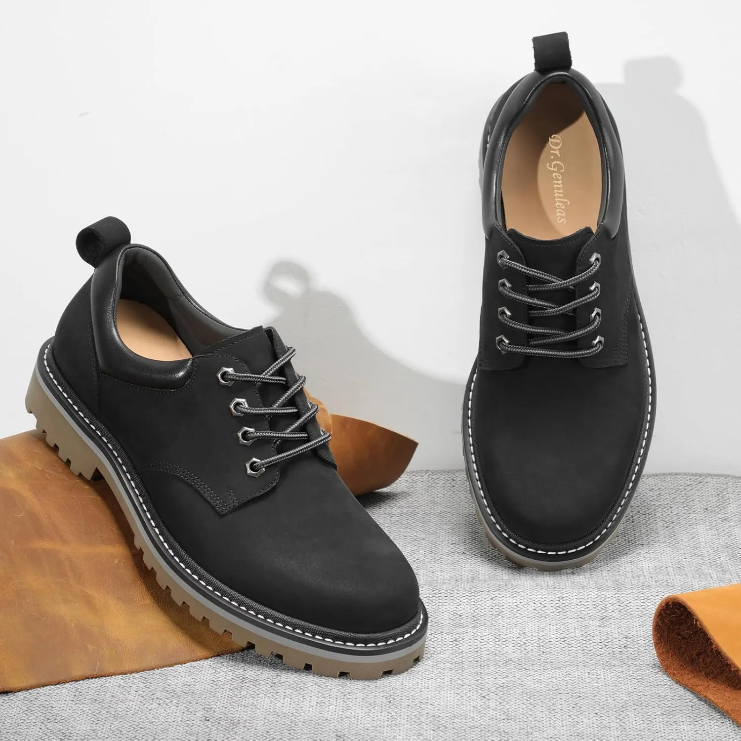 Premium Nubuck Craftsmanship More Upscale & Texture, Only Top Layer Cowhide Leather Used, Water Resistant & Non Slip, Casual Wide Platform Dress Work Shoes for Men Reminder: Plz Check Size Chart