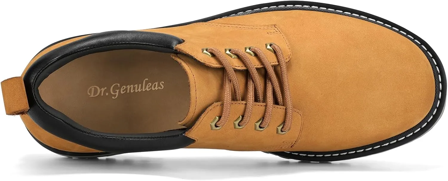 Premium Nubuck Craftsmanship More Upscale & Texture, Only Top Layer Cowhide Leather Used, Water Resistant & Non Slip, Casual Wide Platform Dress Work Shoes for Men Reminder: Plz Check Size Chart