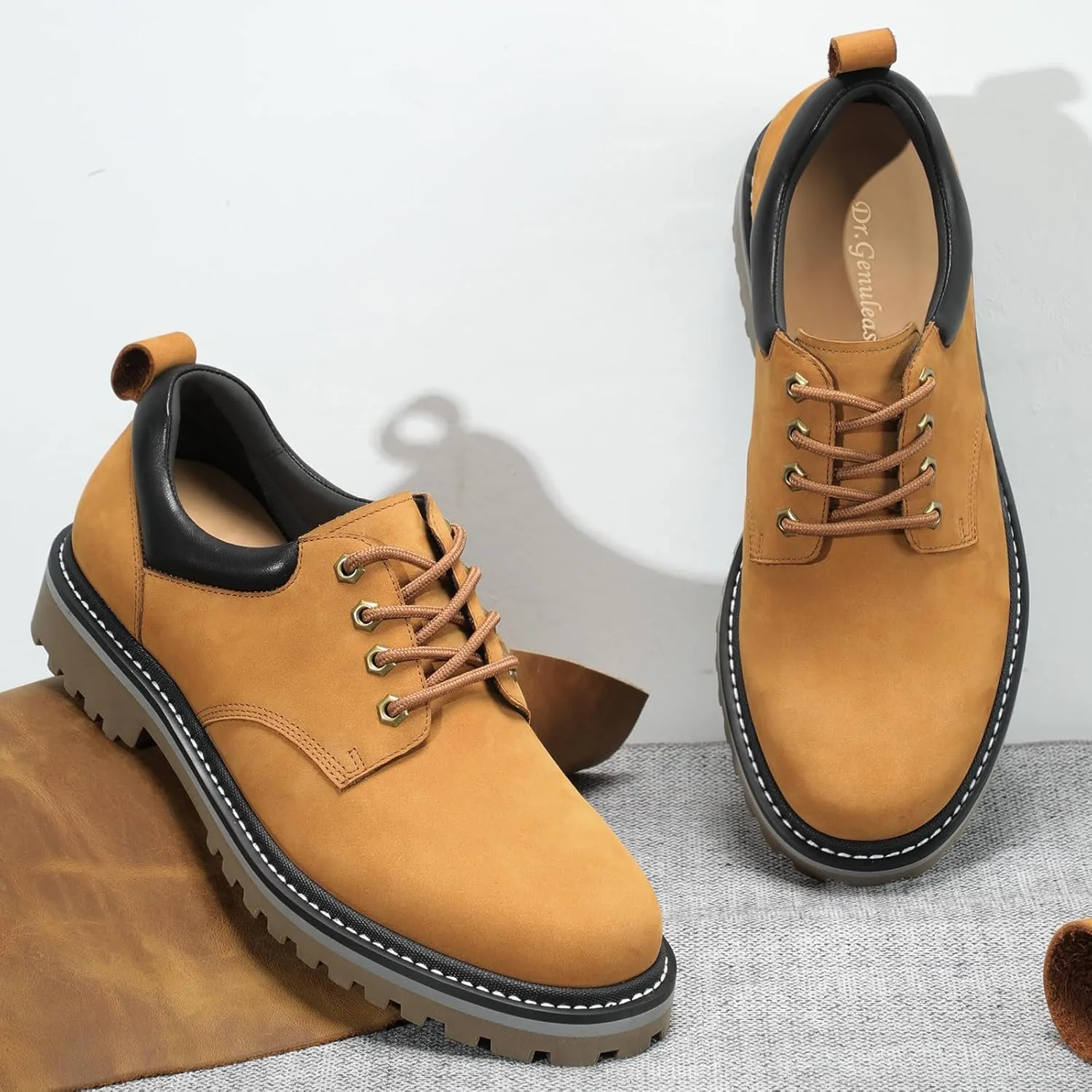 Premium Nubuck Craftsmanship More Upscale & Texture, Only Top Layer Cowhide Leather Used, Water Resistant & Non Slip, Casual Wide Platform Dress Work Shoes for Men Reminder: Plz Check Size Chart