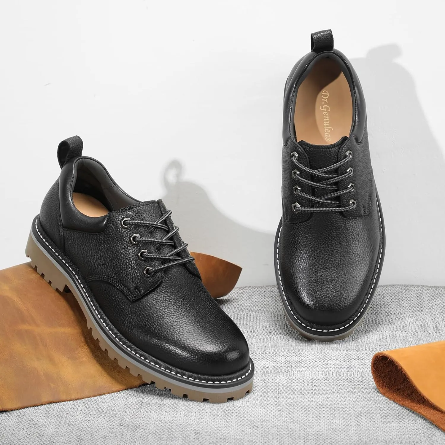 Premium Nubuck Craftsmanship More Upscale & Texture, Only Top Layer Cowhide Leather Used, Water Resistant & Non Slip, Casual Wide Platform Dress Work Shoes for Men Reminder: Plz Check Size Chart