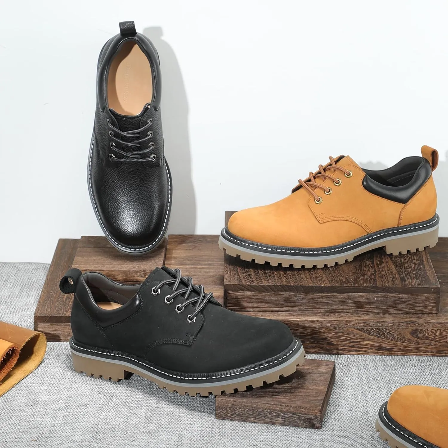 Premium Nubuck Craftsmanship More Upscale & Texture, Only Top Layer Cowhide Leather Used, Water Resistant & Non Slip, Casual Wide Platform Dress Work Shoes for Men Reminder: Plz Check Size Chart