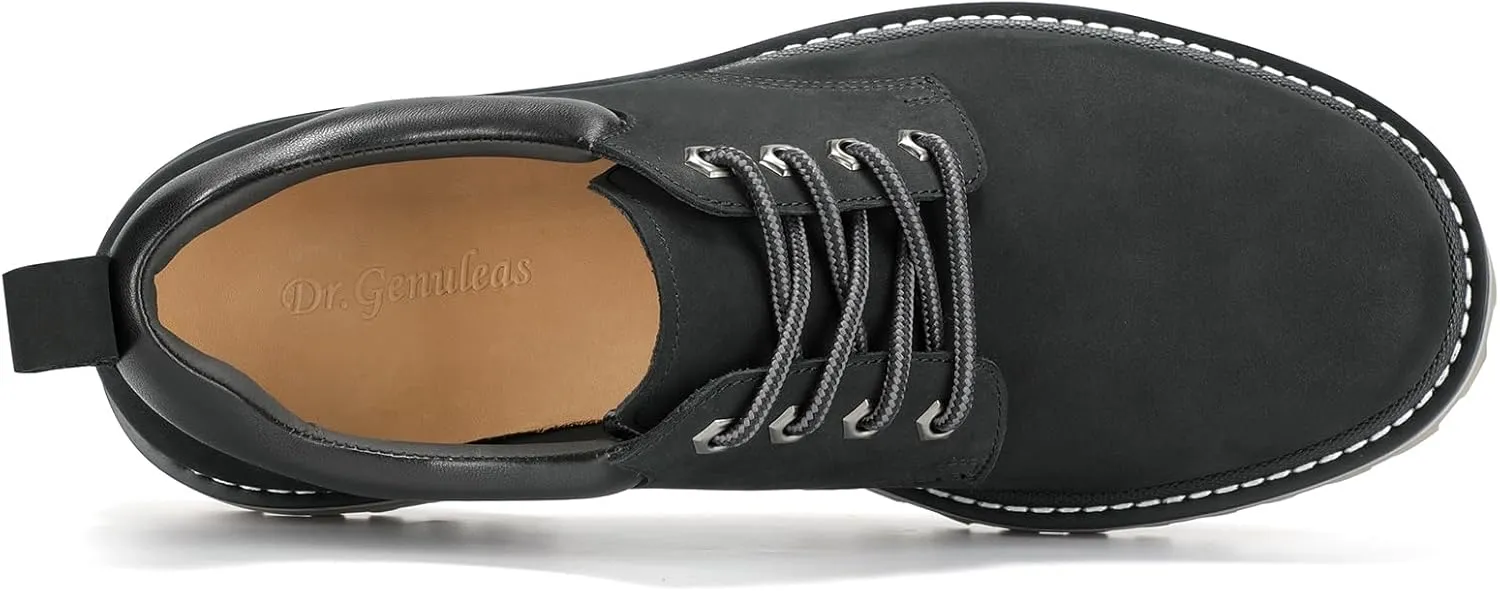 Premium Nubuck Craftsmanship More Upscale & Texture, Only Top Layer Cowhide Leather Used, Water Resistant & Non Slip, Casual Wide Platform Dress Work Shoes for Men Reminder: Plz Check Size Chart