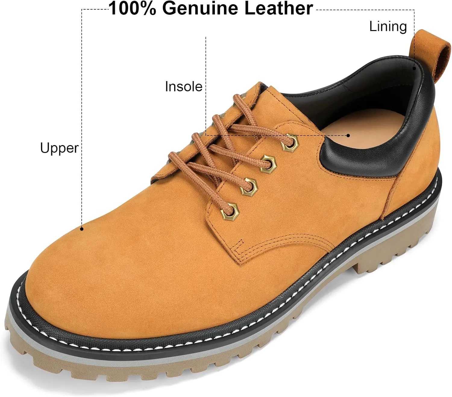 Premium Nubuck Craftsmanship More Upscale & Texture, Only Top Layer Cowhide Leather Used, Water Resistant & Non Slip, Casual Wide Platform Dress Work Shoes for Men Reminder: Plz Check Size Chart