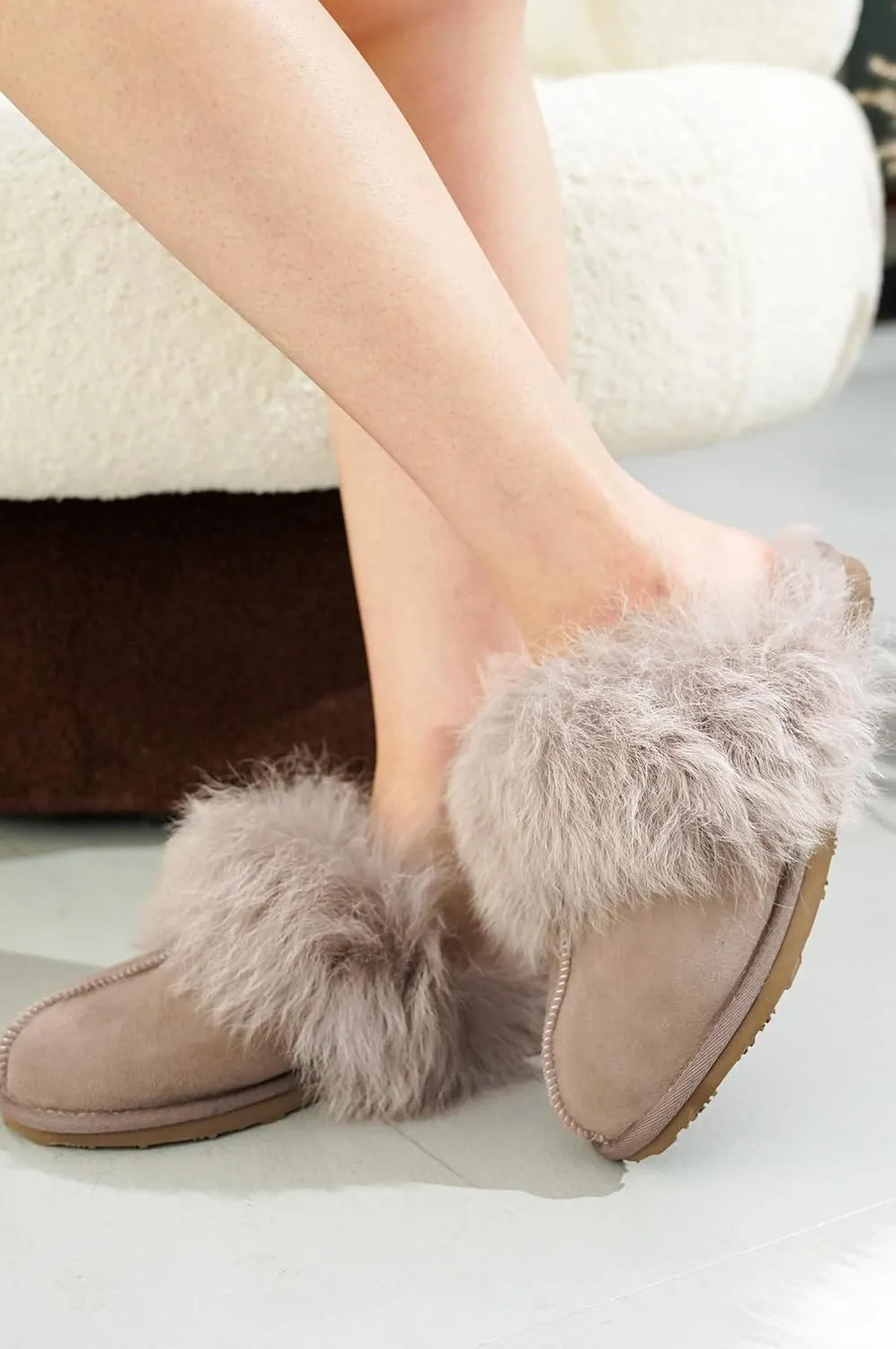 Project Cloud 100% Australian Sheepskin Scuff Slippers for Women - Genuine Shearling Memory Foam Slides for Women - Non-Slip Womens Slippers (Ryann)