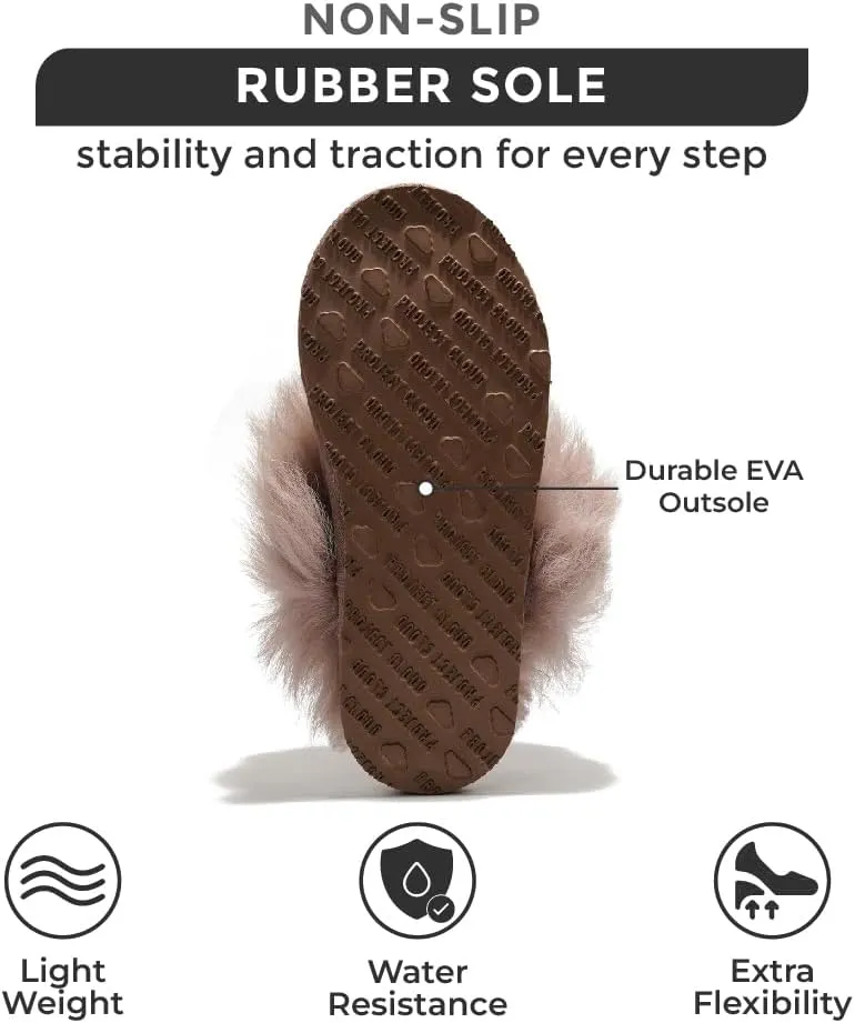 Project Cloud 100% Australian Sheepskin Scuff Slippers for Women - Genuine Shearling Memory Foam Slides for Women - Non-Slip Womens Slippers (Ryann)