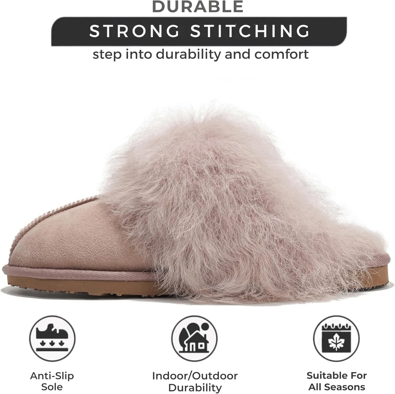 Project Cloud 100% Australian Sheepskin Scuff Slippers for Women - Genuine Shearling Memory Foam Slides for Women - Non-Slip Womens Slippers (Ryann)