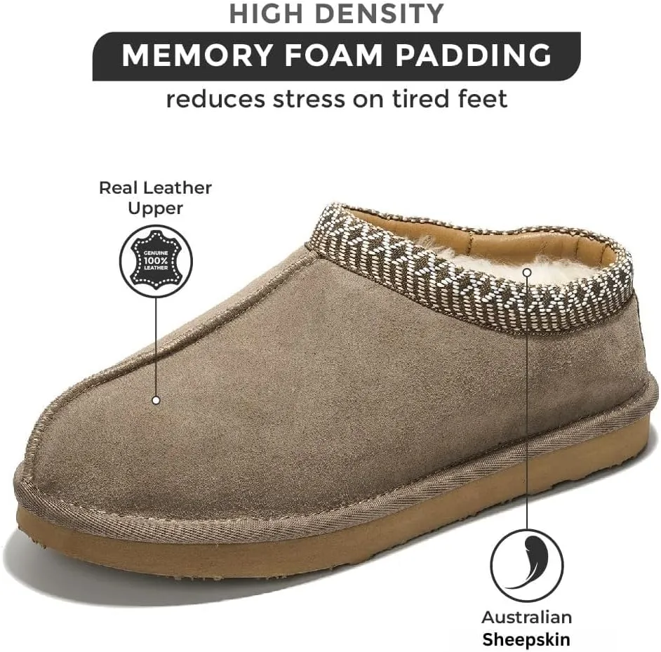 Project Cloud Australian Sheepskin Mens Slippers - Memory Foam Non-Slip House Slippers for Men Indoor & Outdoor Footwear (Relaxation)