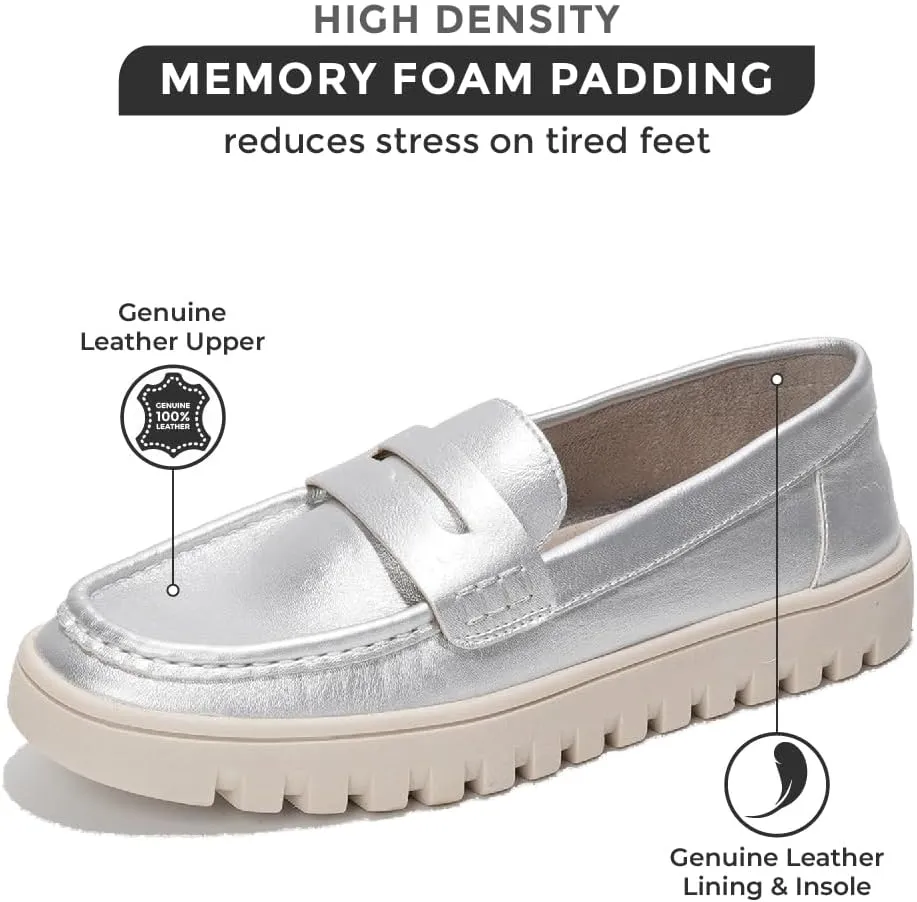 Project Cloud Genuine Leather Loafers for Women - Memory Foam Womens Shoes - Non Slip Spring Loafers Flexible Sole - Fashion Shoes for Women 2025 (Filide)