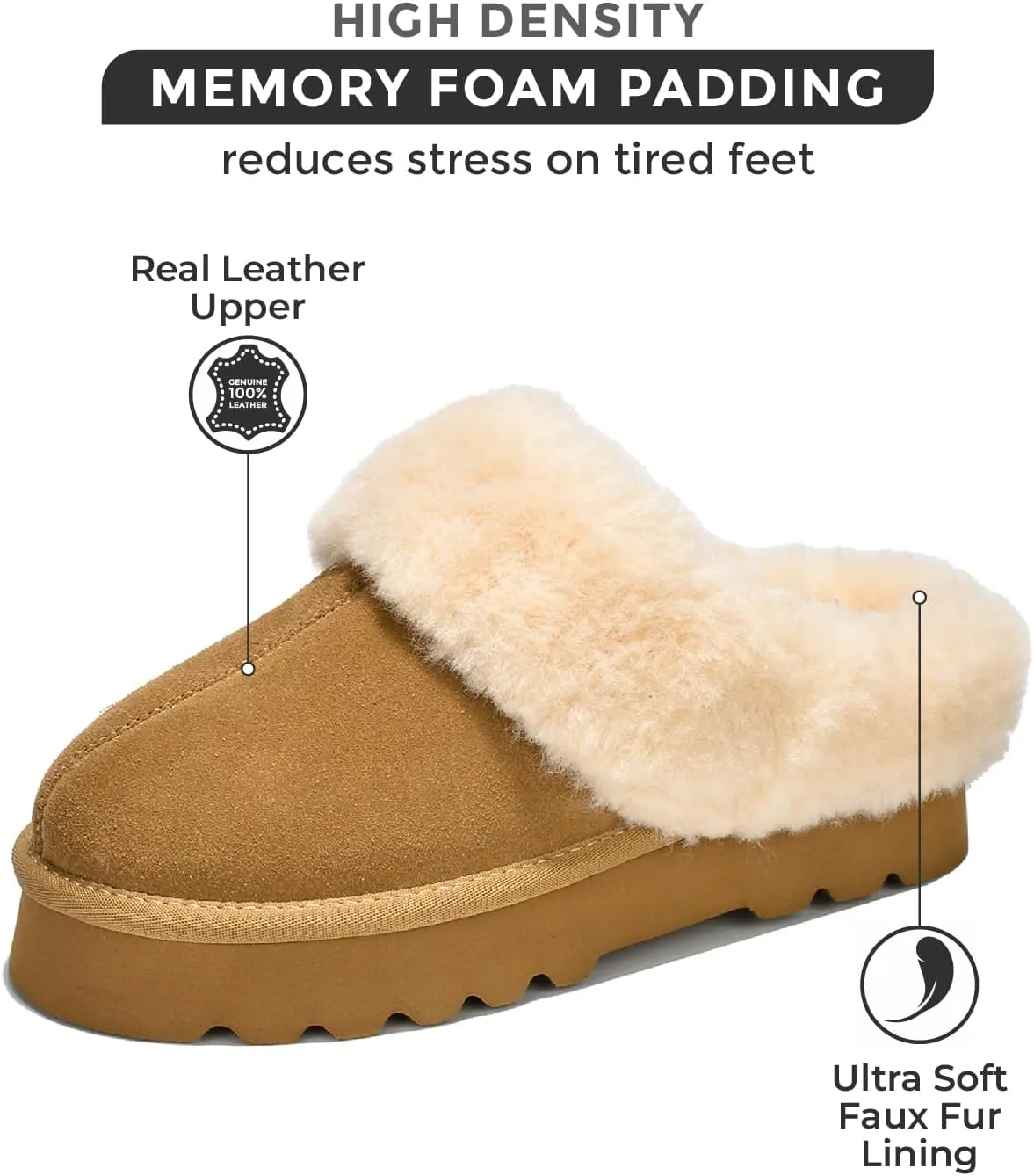 Project Cloud Genuine Leather Slippers for Women – Cozy Fuzzy Slippers with Memory Foam Insole – Water-Resistant Indoor & Outdoor Women Footwear (Snowy)