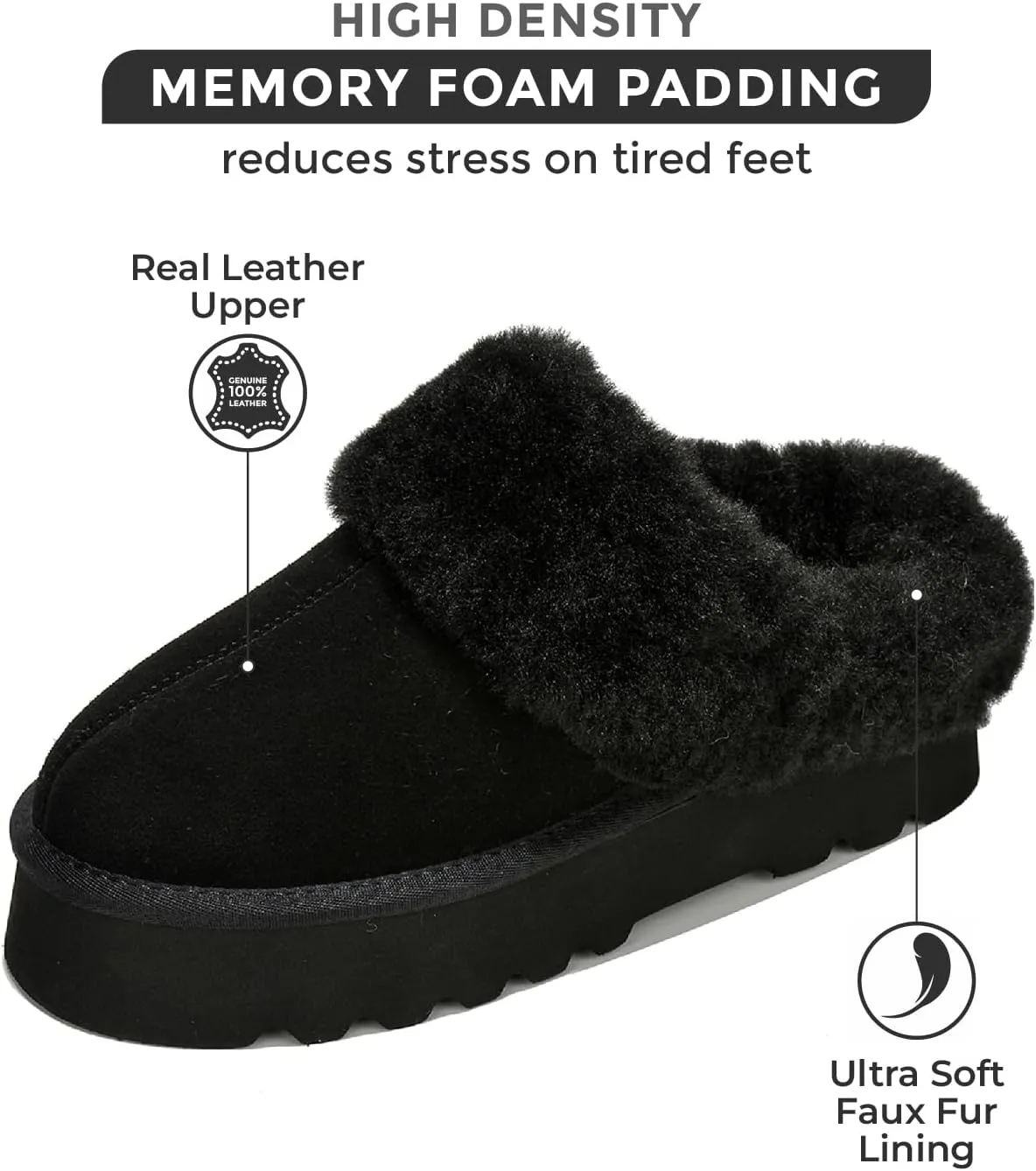 Project Cloud Genuine Leather Slippers for Women Indoor and Outdoor Fuzzy Slippers - Memory Foam Insole and Water-resistant Women Footwear (Snowy)