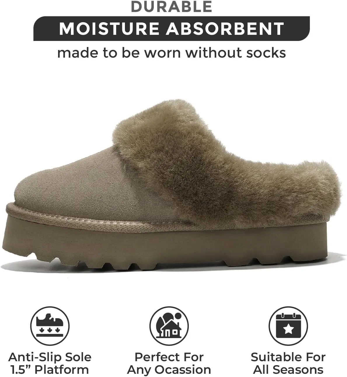 Project Cloud Genuine Leather Slippers for Women Indoor and Outdoor Fuzzy Slippers - Memory Foam Insole and Water-resistant Women Footwear (Snowy)