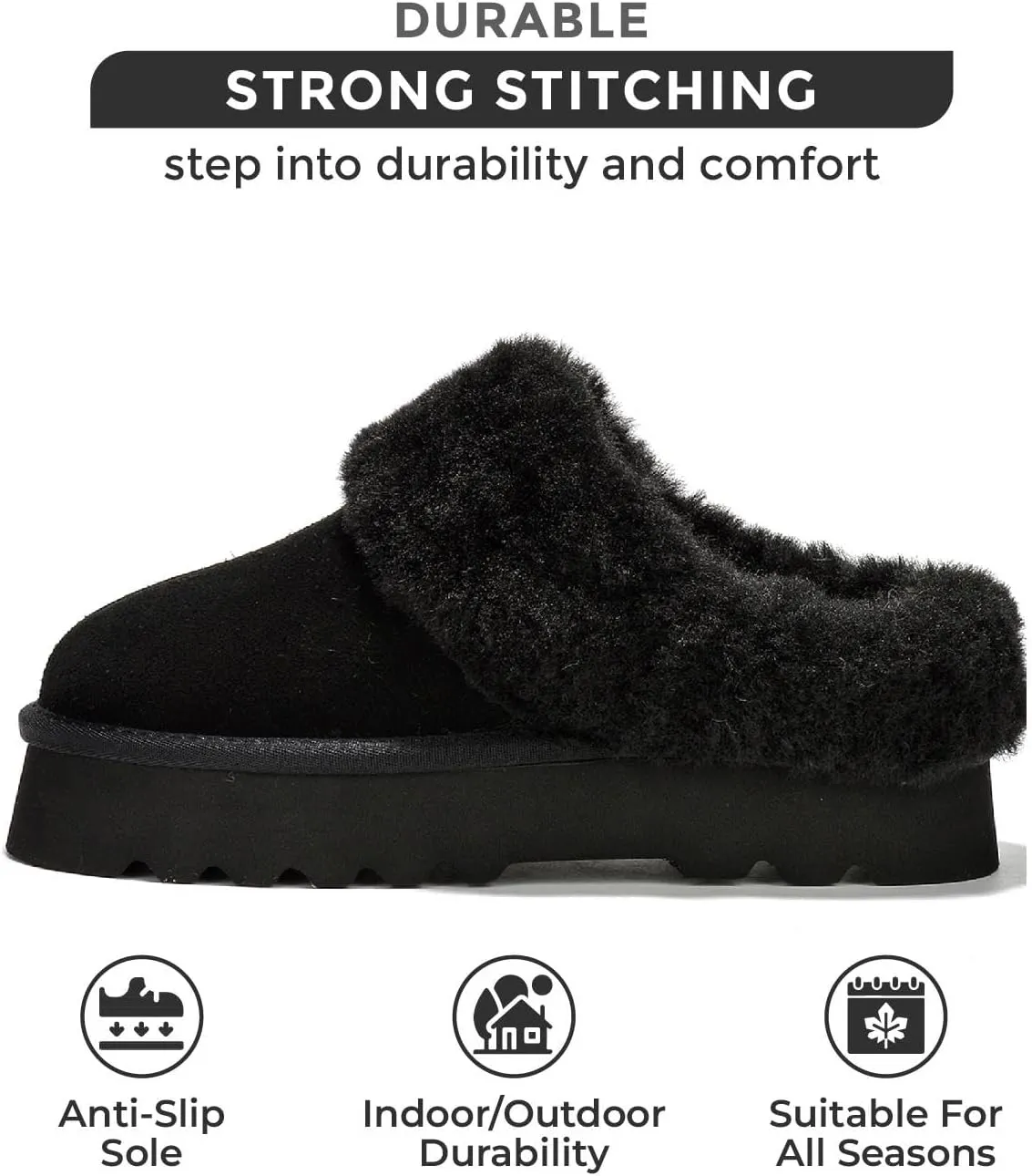 Project Cloud Genuine Leather Slippers for Women Indoor and Outdoor Fuzzy Slippers - Memory Foam Insole and Water-resistant Women Footwear (Snowy)