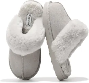 Project Cloud Shearling Slippers for Women Footwear - Genuine Suede Clogs Non-Slip Indoor/Outdoor Scuff Womens Slippers with Memory Foam Insole (Henka)