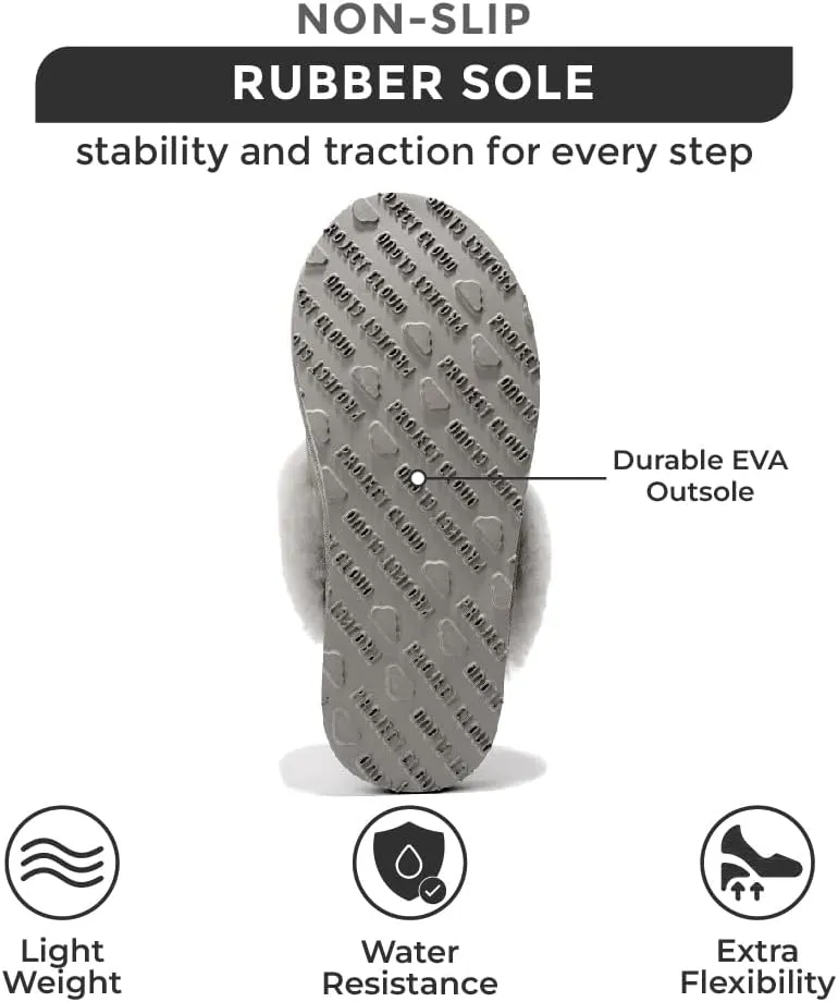 Project Cloud Shearling Slippers for Women Footwear - Genuine Suede Clogs Non-Slip Indoor/Outdoor Scuff Womens Slippers with Memory Foam Insole (Henka)