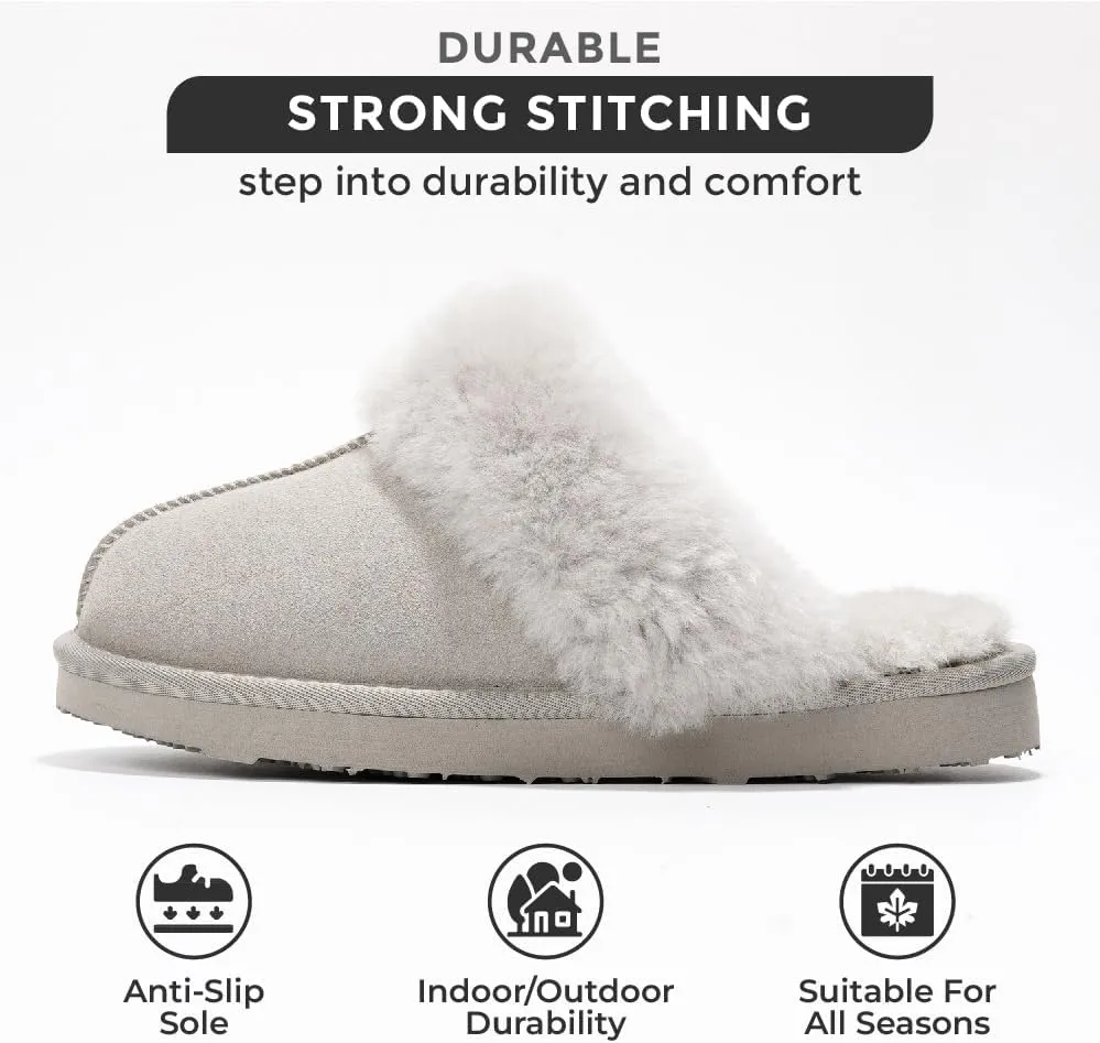 Project Cloud Shearling Slippers for Women Footwear - Genuine Suede Clogs Non-Slip Indoor/Outdoor Scuff Womens Slippers with Memory Foam Insole (Henka)
