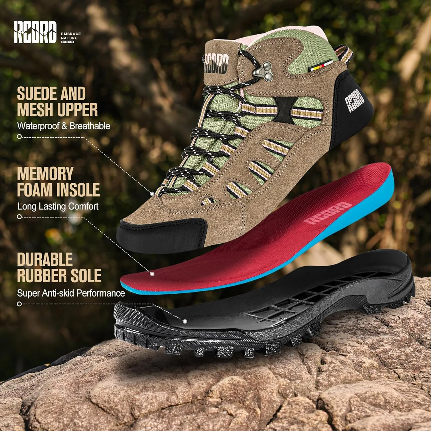 R CORD Hiking Boots Women Waterproof Non-Slip Womens Hiking Shoes Comfortable Outdoor Womens Hiking Boots Walking Boots Hiking Shoes Women