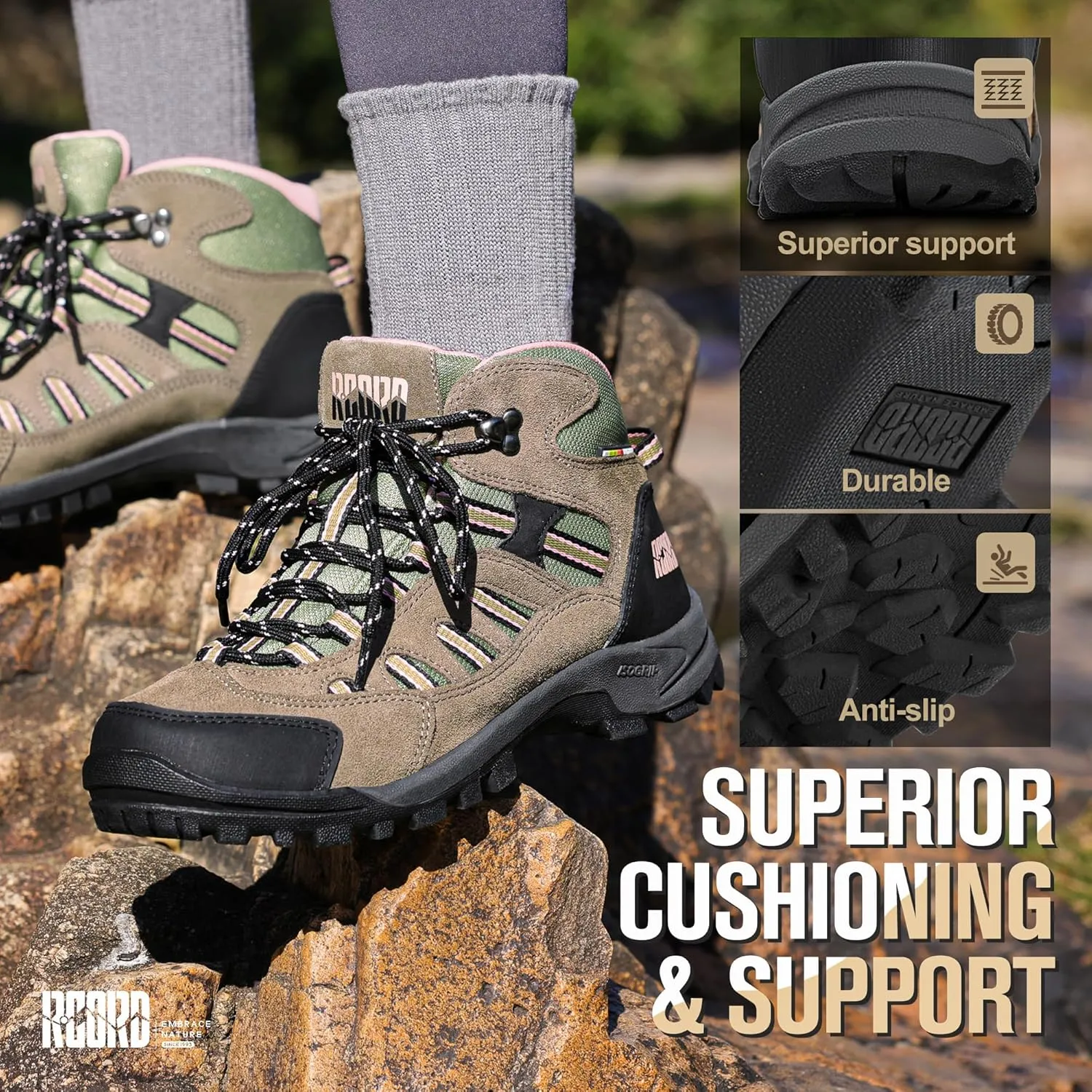 R CORD Hiking Boots Women Waterproof Non-Slip Womens Hiking Shoes Comfortable Outdoor Womens Hiking Boots Walking Boots Hiking Shoes Women
