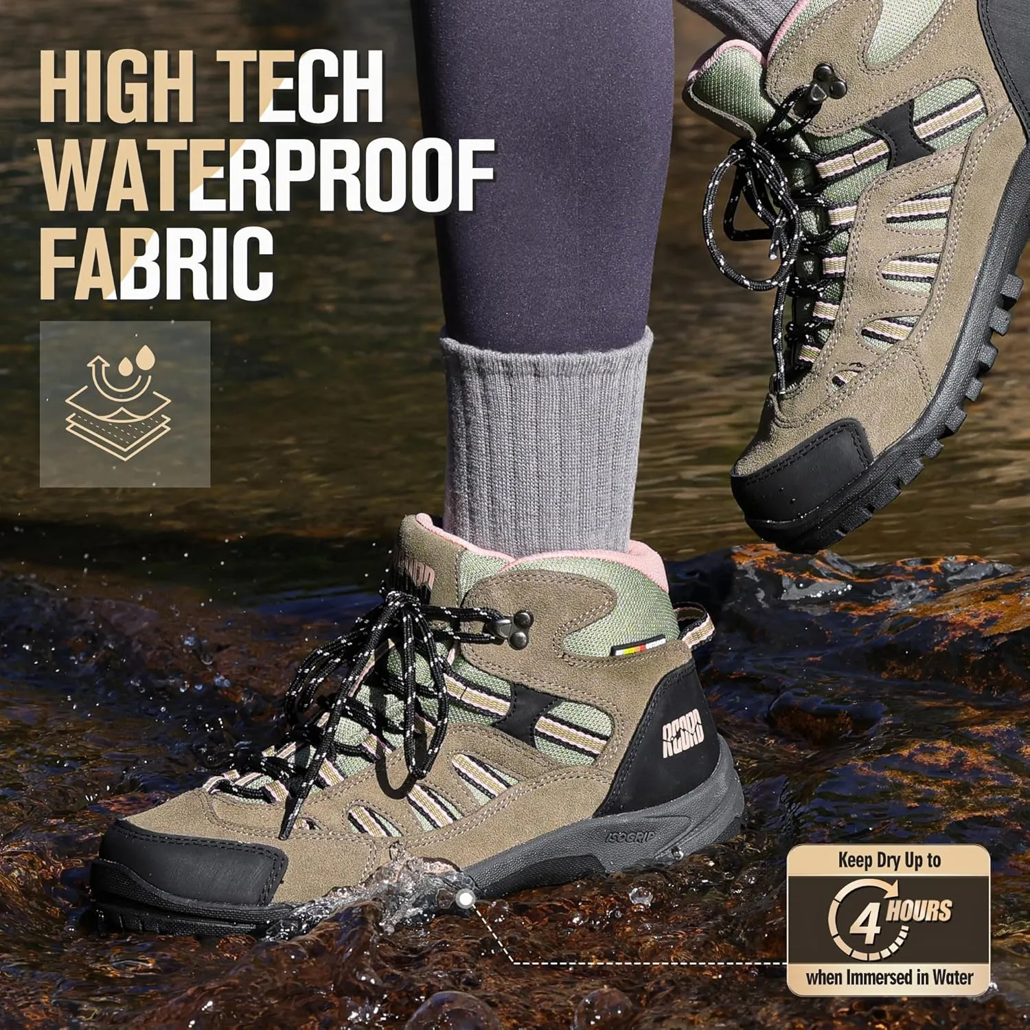 R CORD Hiking Boots Women Waterproof Non-Slip Womens Hiking Shoes Comfortable Outdoor Womens Hiking Boots Walking Boots Hiking Shoes Women