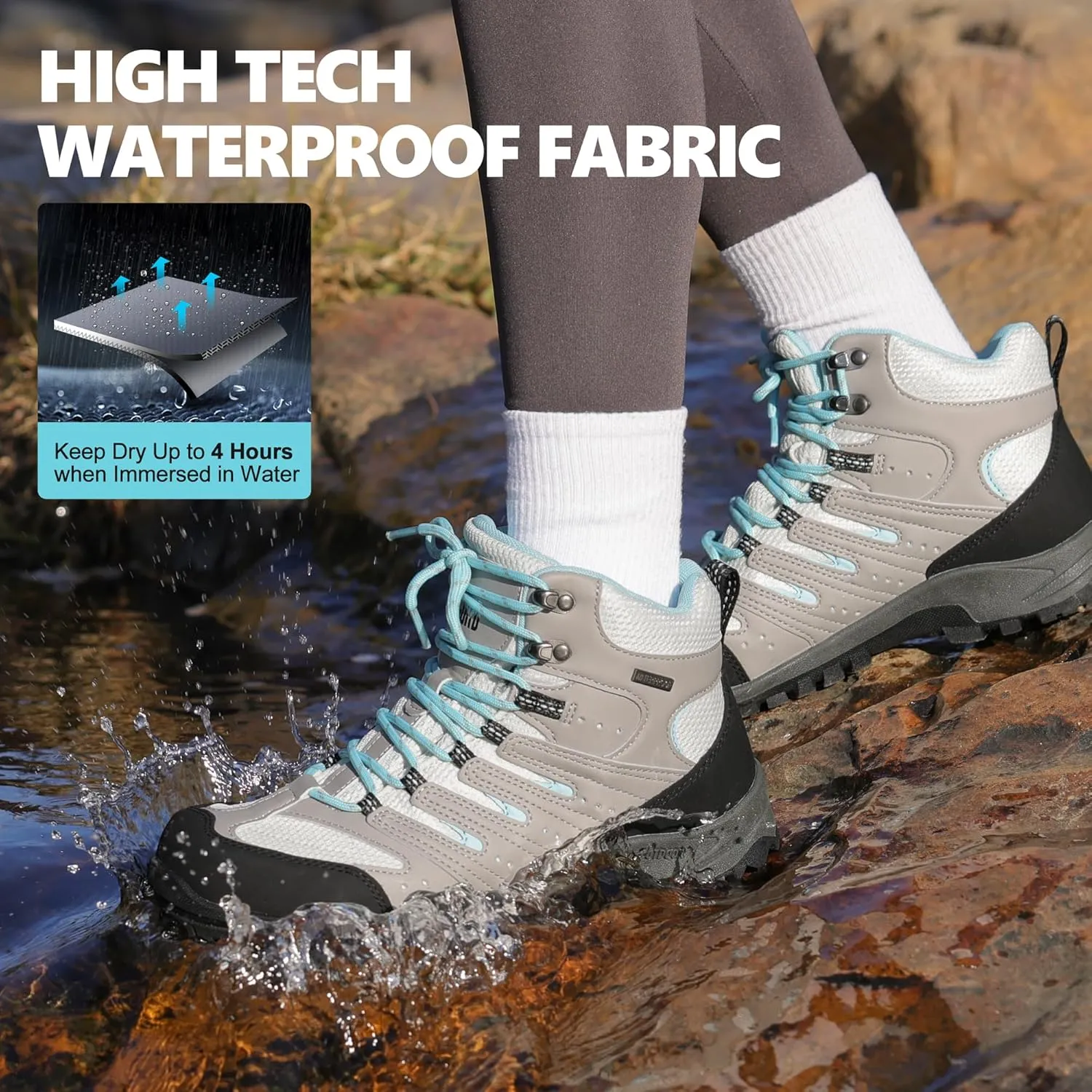 R CORD Hiking Boots Women Waterproof Womens Hiking Boots Comfortable Non-Slip Womens Hiking Shoes Walking Trekking Camping Tennis Sport Sneakers