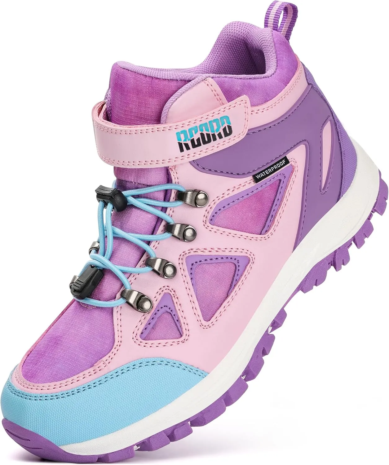 R CORD Kids Hiking Boots Drawstring Closure Girls Hiking Boots Waterproof Durable TPR Traction Outsole Anti-Skid Athletic Outdoor Boots