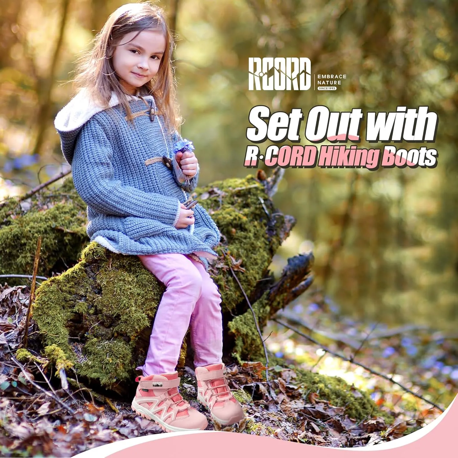 R CORD Kids Hiking Boots Kids Hiking Shoes Girls Hiking Boots Waterproof Non-Slip Girls Hiking Shoes for Outdoor Rugged Quick Closure Durable TPR Traction Outsole